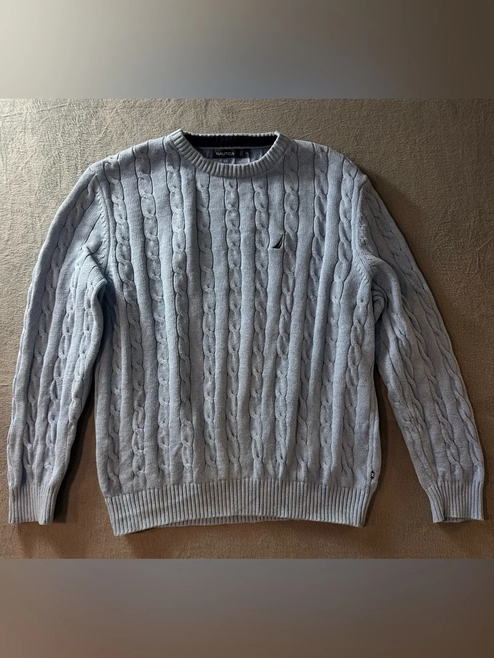 Nautica - Men's Light Blue Cable Knit Crewneck Sweater